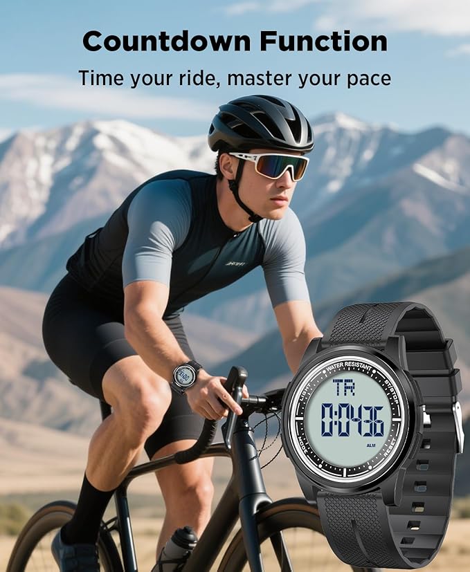 Beeasy Digital Watch for Men Women, 50M Waterproof, Ultra-Thin & Lightweight, 44mm Silicone Sports Watch with Alarm, Stopwatch, Countdown, Ideal for Gym, Running, School, Daily Wear