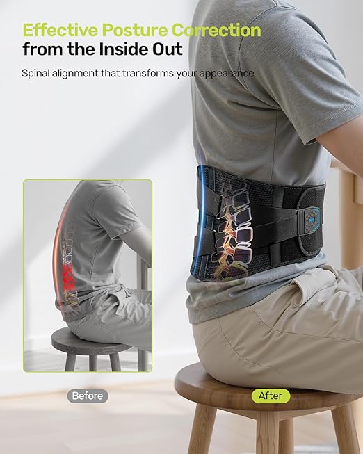 Rakiie Back Braces for Lower Back Pain, Lumbar Support for Men & Women, Breathable Soft Mesh Fabric and 7 Stays All-round Support, Back Support With Lumbar Support Pad for Home & Lifting at Work, Size L (Waist: 39.4"-45.3")