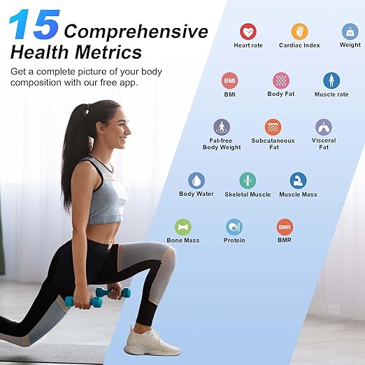 Smart Scale for Body Weight – Large Display Digital Scales with BMI, Body Fat, Muscle Mass, Professional Accurate to 0.05lb Bathroom Scales with Bluetooth APP Body Metrics