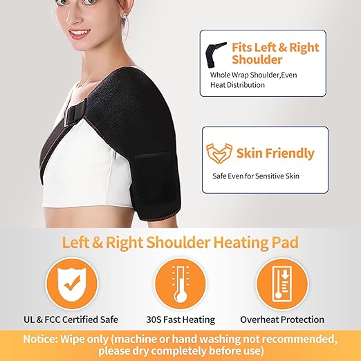 Shoulder Heating Pad, Heating Pad for Shoulder, with 3 Heat and Time Settings, Heated Wrap for Rotator Cuff Pain Frozen Pain Relief with AC Adapter