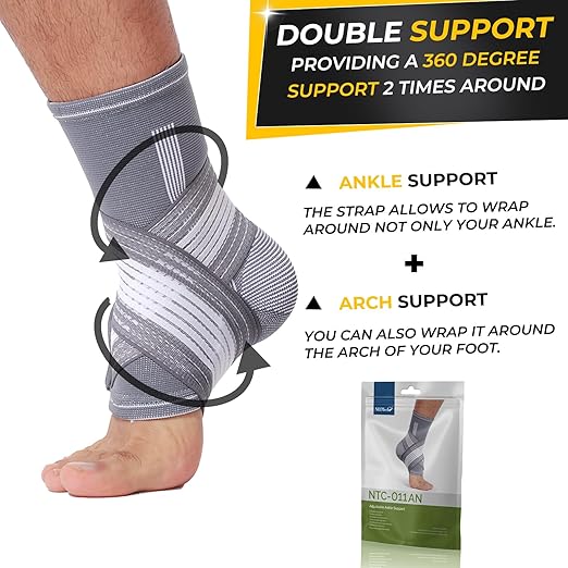 NeoTech Care Adjustable Ankle Support Brace (Gray, Size S, 1 Pair)