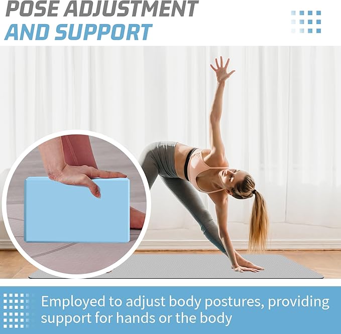 Yoga Blocks 2 Pack 3x6x9IN Foam Block Supportive Latex-Free with Stretch Band, Non-Slip Exercise Blocks for Pilates, Meditation, Balance, Stretching and Deep Poses