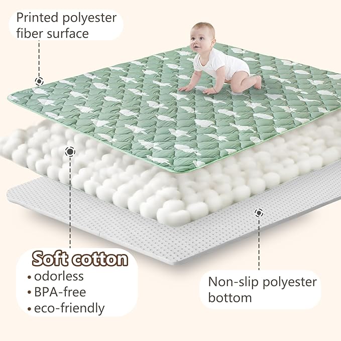Baby Play Mats for Floor, 71”x59” Upgraded Thickness & Larger Super Soft Playmat for Babies and Toddlers, Foldable Washable, Upgrade Anti-Slip Crawling Mat for Playpen(Trees)