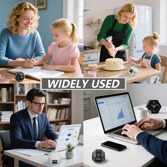 Flip Timer with Small Screen, 3 Alert Modes (Sound/Vibration/Silent) for Classroom, Cooking, Baking, Study - Black