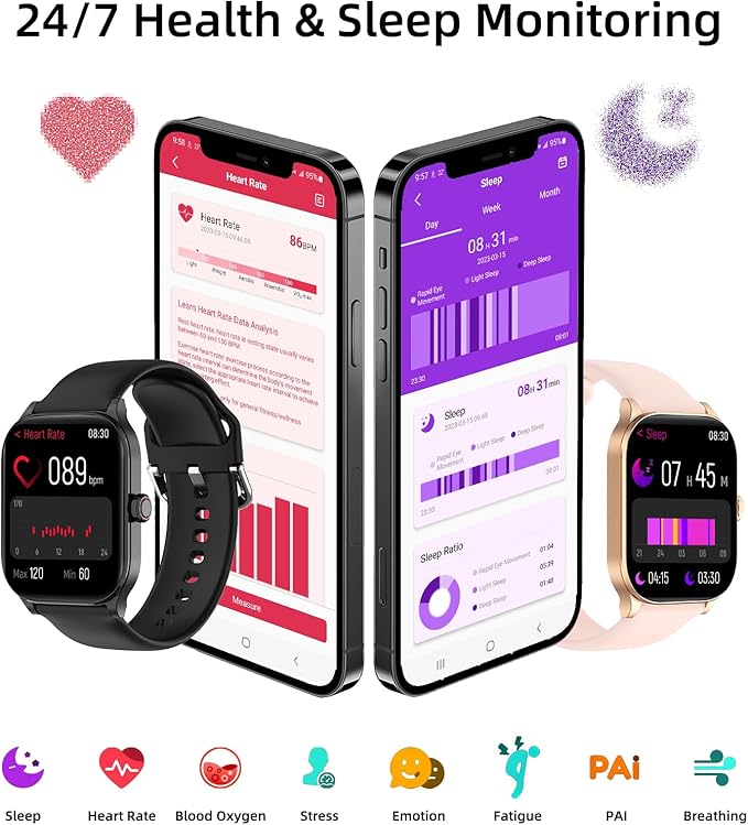 Smart Watch with Built-in GPS, 1.96" HD Display, Answer/Make Calls, 100+ Sport Modes, Heart Rate/Sleep/SpO2 Monitor, Fitness Activity Tracker for Android and iPhone, for women men (Pink, 1.96")