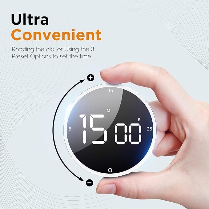 Upgrade Digital Kitchen Timer - 2 Pack Magnetic Countdown Countup Visual Pomodoro Timer with Large LED Display, 3-Preset Times, 3 Volume Levels, Ideal for Cooking, Baking and Fitness (2, White)