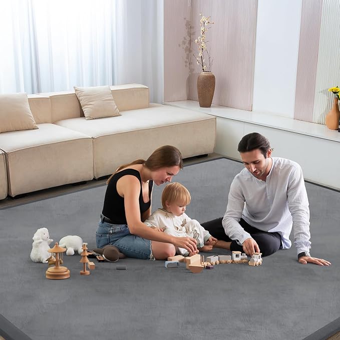 Baby Play Mat for Floor Nursery Rug Muscle Mat Area Rug Playroom Rug 74"x50" Playpen Mat Memory Foam 1.3" Thick Crawling Mat for Babies,Toddlers, Infants, Kids,Grey