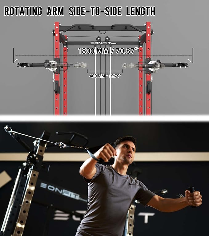 Eonfit E2 Power Cage，1500LB Squat Rack with Cable Crossover System.Multi-Function Power Rack for Home Gum.All-in-One Squat Rack with More Training Attachments