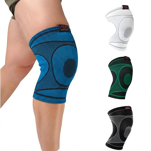 McDavid 4-Way Elastic Knee Sleeve, Compression Knee Support for Pain Relief, Soreness, All-Day Daily Activity Blue/Black M