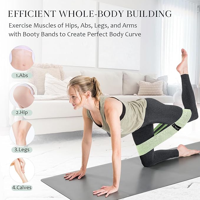 HIMESPORNER Wide Fabric Resistance Bands for Working Out, 3 Level Non-Slip Exercise Booty Bands for Women & Men Leg and Glutes with Hair Ties and Tape Measure - for Home Gym Workout, Yoga, Pilates