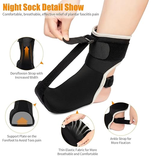 Plantar Fasciitis Night Splint Sock Upgraded Plantar Fasciitis Brace for Women Men with Arch Support for Achilles Tendonitis Foot Drop Heel Spur Pain Relief Black (Medium)