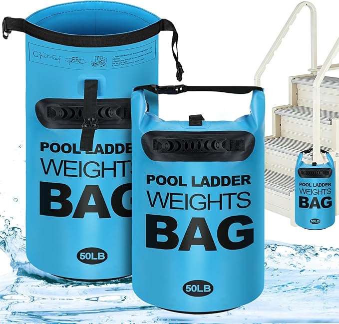Cosweet 2 Pack Heavy Duty Pool Ladder Weights - 50lb Easy to Fill Anchor Bags, 500D PVC Waterproof Sand Bags with Handles & Secure Buckle Closure to Stabilize Above Ground Swimming Pool Steps