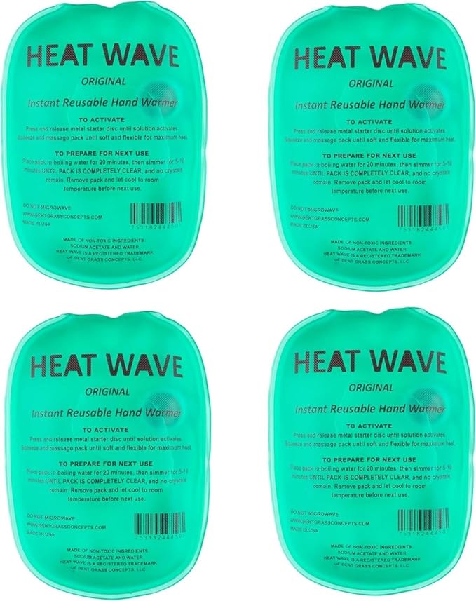 Heat Wave 3x5 Reusable Click Instant Heat Hand Warmer (Small Green 4 Pack)