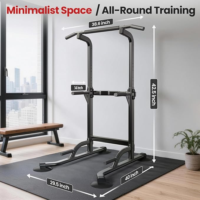 Dskeuzeew Pull Up Bar Free Standing for Multi-Function Home Gym Strength, Pull Up Dip Station Assistive Trainer Height Adjustable, Power Tower Training Heavy-Duty Fitness Equipment