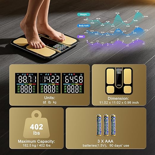 Professional Smart Scale for Body Weight, BMI, Body Fat, Muscle Mass, Highly Accurate 25 Body Composition Weighing Machine, Bathroom Digital Scale Large Display Sync with Fitness App, 402lb
