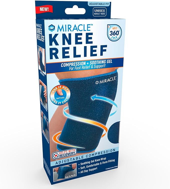 Miracle Knee Relief Gel-Infused Compression Wrap for 360-Degree Knee Support for Women & Men, Comfortable & Form Fitting Knee Wrap with Ultra-Soothing Cooling Gel, Designed for Cold & Hot Relief