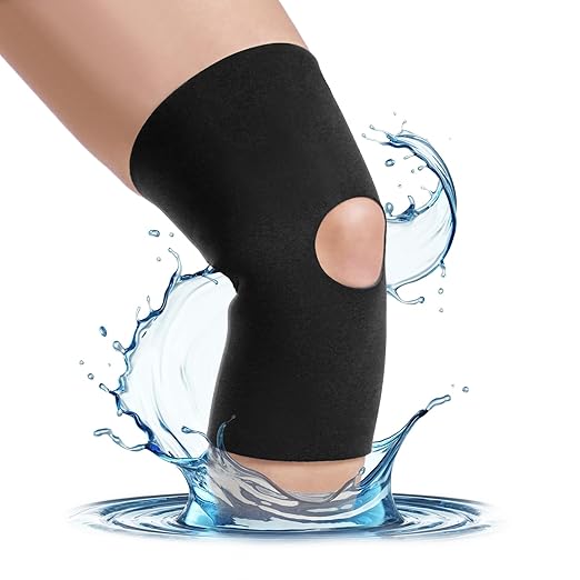 BraceAbility Open Patella/Open Back Neoprene Knee Sleeve | Water-Resistant Athletic Compression Knee Brace for Swimming, Wakeboarding, Scuba Diving, Surfing, Waterskiing and Other Sports (Large)