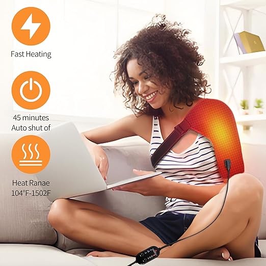 Shoulder Heating Pad, Heating Pad for Shoulder, with 3 Heat and Time Settings, Heated Wrap for Rotator Cuff Pain Frozen Pain Relief with AC Adapter
