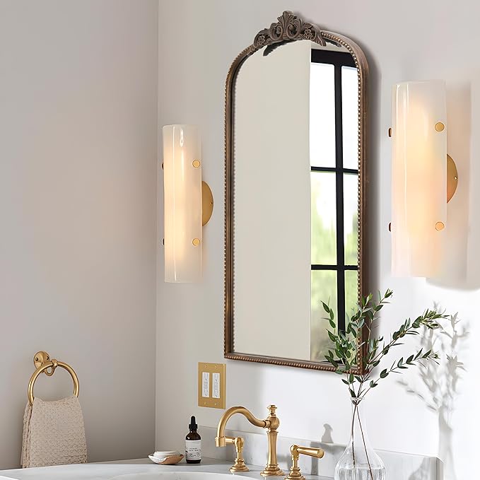 Micasso Traditional Arch Mirror, 31"x 19" Bronze Decorative Mirror with Metal Frame, Wall Mounted Mirror for Bathroom Bedroom Living Room Entryway, Home Wall Decor