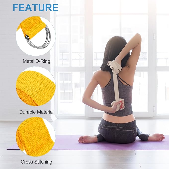 PATIKIL Yoga Strap for Stretching, Cotton Yoga Belt with Adjustable Metal D-Ring Buckle Stretch Band for Fitness Pilates