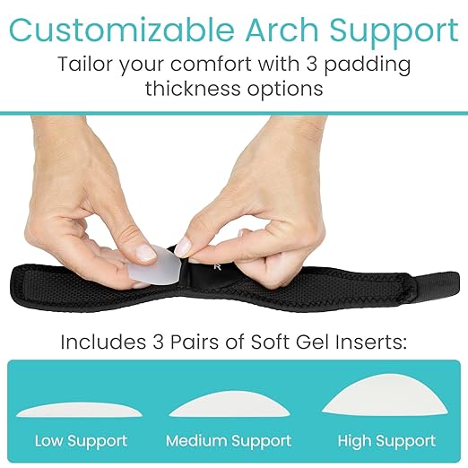 Vive Foot Arch Support Brace (Pair) - Wrap Corrector for Flat Feet, Plantar Fasciitis, Pain Relief, Fallen Arches - Compression Sleeve Strap, Gel Bands Inserts for Women & Men - Wear Under Socks