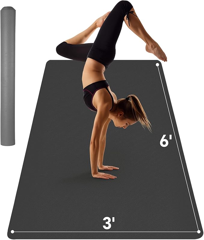 Stepwaver Extra Large Yoga Mat 6'x3'(1/4" Thick), Non-Slip, Ultra Durable, Wide Workout Mat, Wide Exercise Mats for Home Workouts, Yoga, Pilates, Stretching (Barefoot Exercise) - Black