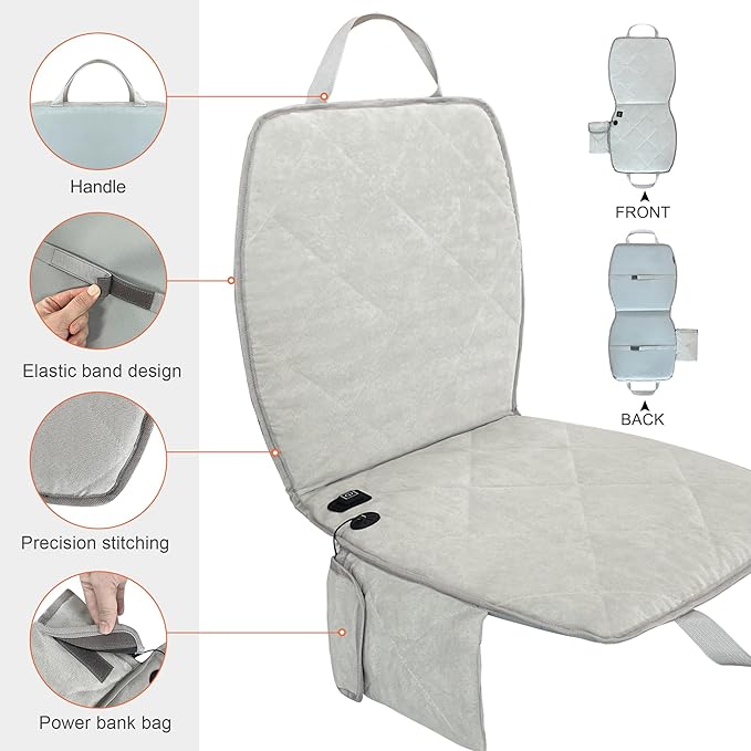 Portable Heated Seat Cushion(No Power Bank) Heated Camping Chair Pad,Foldable Heated Stadium Seat for Bleachers,USB Powered Heated Seats Great for Sports, Fishing, Concerts Grey