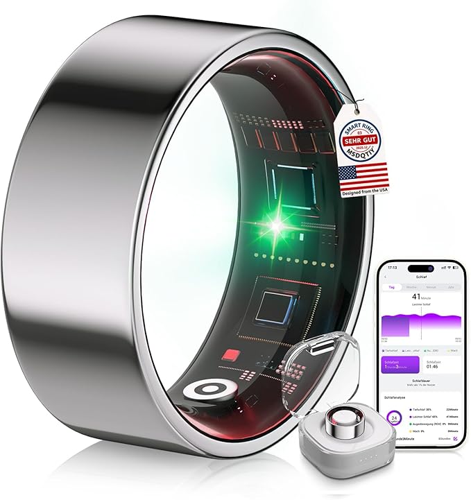 8.0 Smart Ring and Charging Case【Industry First – 0 Measurement Error】【IP68 Waterproof】 2025 Smart Ring for Women & Men for Sleep Tracking Wearable Device,Fitness Ring Silver 12#