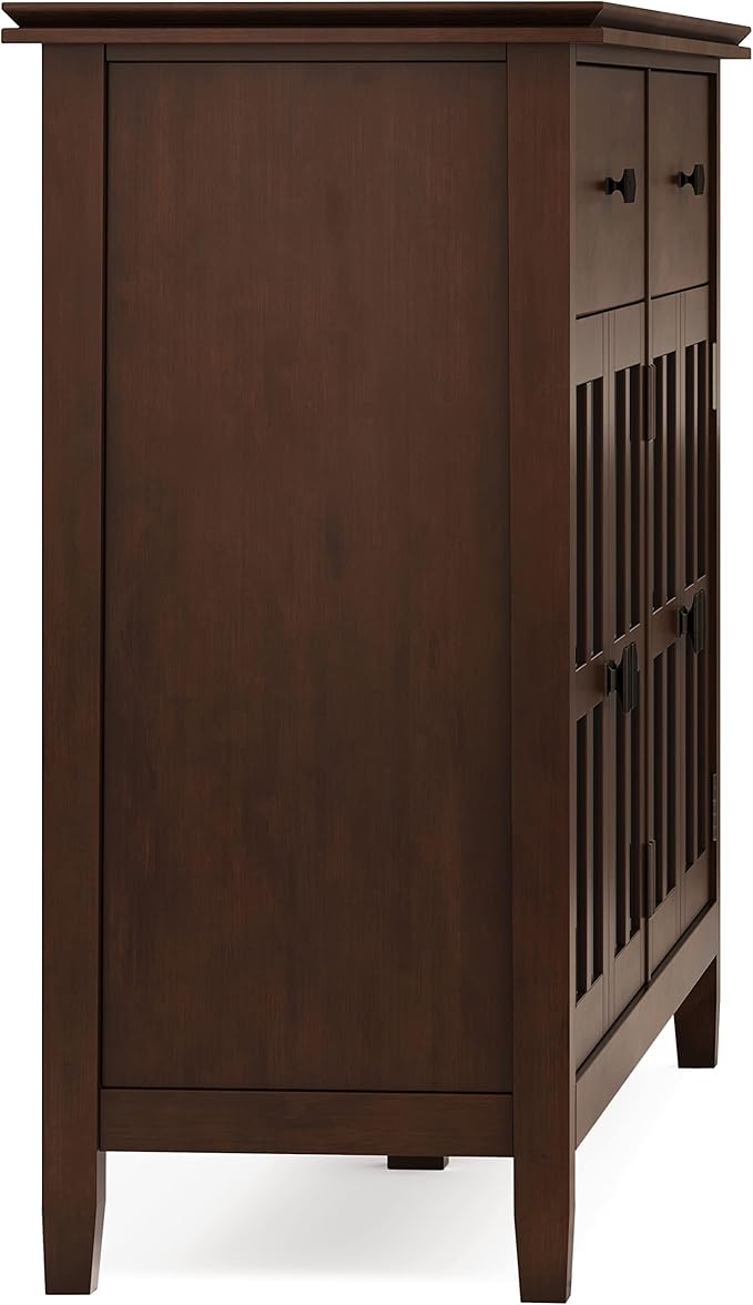 SIMPLIHOME Artisan Buffet - 60 inch Wide Solid Wood 4-Door Sideboard Buffet in Russet Brown, Transitional Storage Cabinet for Dining Room or Kitchen with Adjustable Shelves and Square Knobs