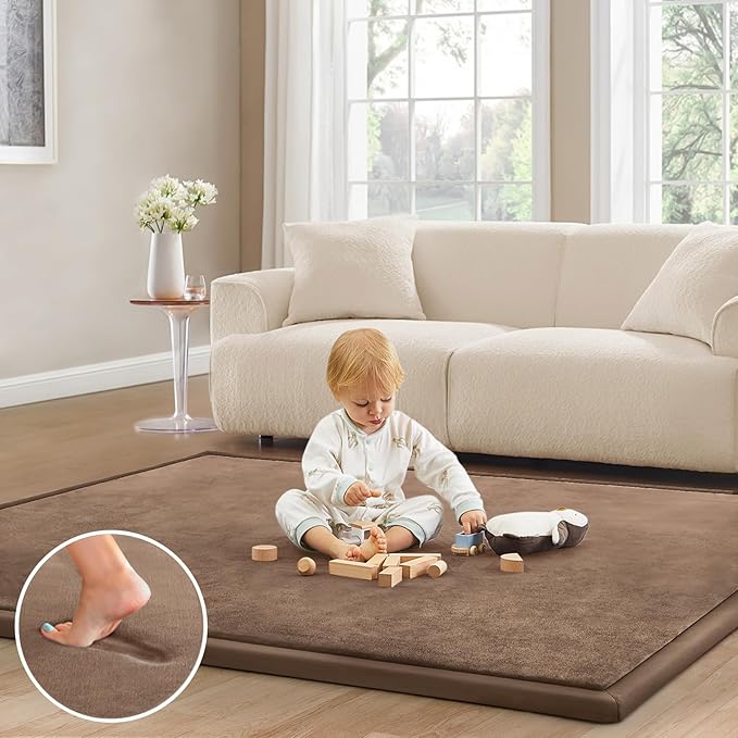 Baby Play Mat for Floor Nursery Rug Muscle Mat Area Rug Playroom Rug 71"x79" Playpen Mat Memory Foam 1.3" Thick Crawling Mat for Babies,Toddlers, Infants, Kids,Chestnut