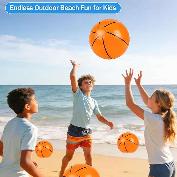 LanMa 3 Pack Beach Balls, 16 Inch Inflatable Basketball Beach Ball Toys for Pool Party Favors, Beach Birthday Decorations, Water Games