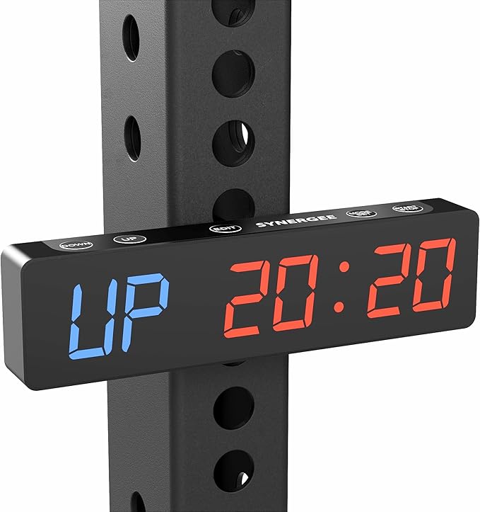Synergee Magnetic Gym Timer Clock – Powerful Built-in Magnet, 30-Hour Battery Life, LED Display, Stopwatch, Tabata, EMOM & Interval Timer for Home Gym, Garage, or School Workouts