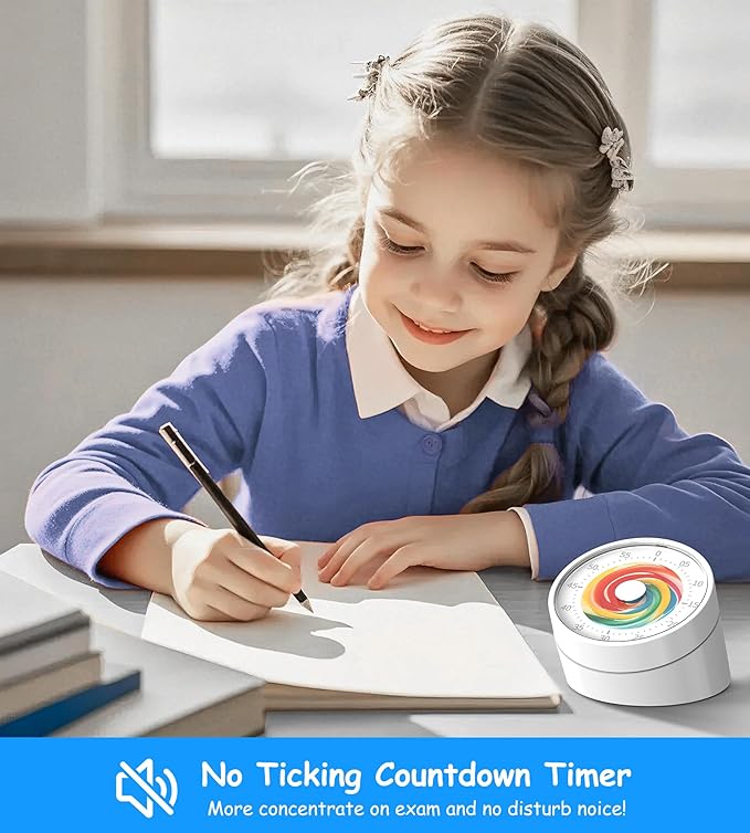 Visual Classroom Timer for Kids - Desk 60 Minutes Countdown Timers for Teachers and Students, Non-Ticking Homeschool Study Supply Time Cognition Tool for Toddler, Easy Rotating and Reading