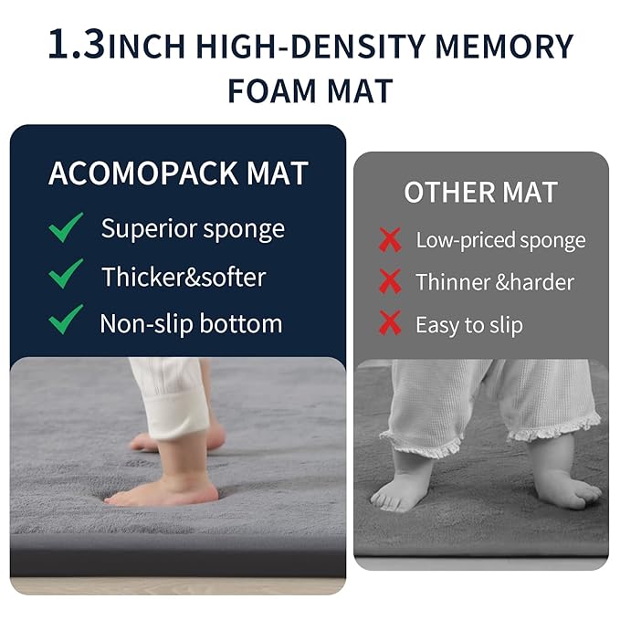 ACOMOPACK Baby Play Mat for Floor 1.3" Thick Memory Foam Play Mat 71"×79" Tummy Time Crawling with Non-Slip Bottom for Living Room,Nursery,Soft Velvet Playpen Mats for Kids,Infants（Dark Grey）