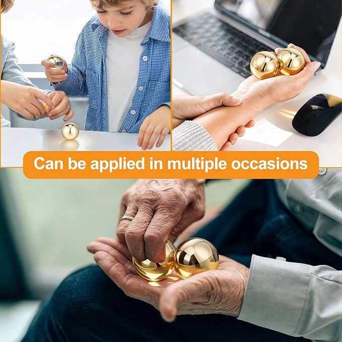 2Pcs Brass Exercise Ball 1.5 Inch Golden Solid Copper Metal Baoding Balls for Hand Therapy Stress Relief, Chinese Kung Fu Massage Acupressure Tool