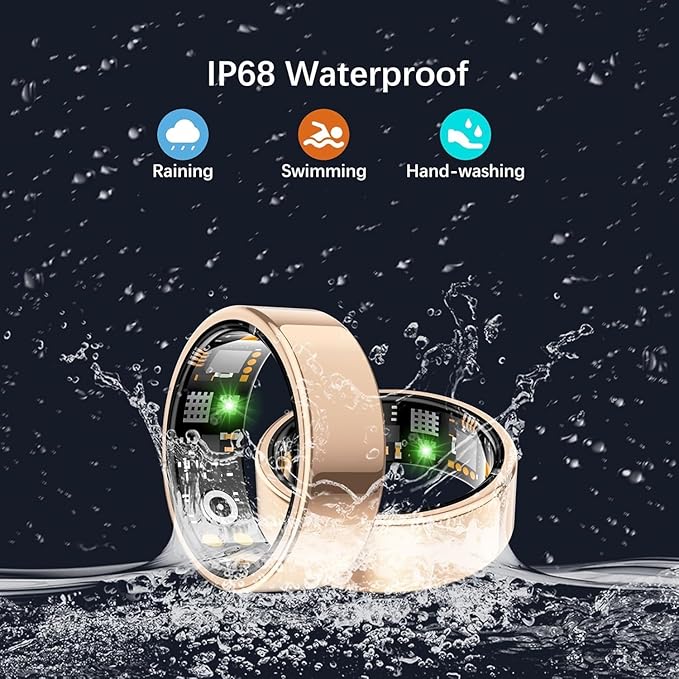 Smart Ring for Women Men, Fit Ring with Heart Rate, Blood Oxygen, HRV, Sleep Monitor, Stress, Step Counter, IP68 Waterproof Fitness Rings for iPhone & Android, No Subscription Fee (Rose Gold, 13#)