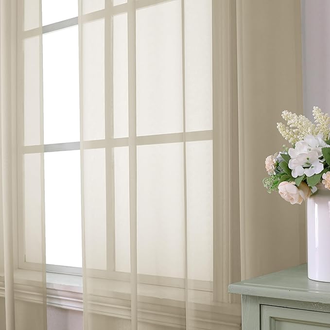 Aiyufeng Taupe Sheer Curtains 63 Inches Long 2 Panels Set, Semi Transparent Voile Rod Pocket Sheer Window Drapes for Bedroom Bed Canopy Living Room Dining Wedding Party Backdrop, 40W x 63L inch