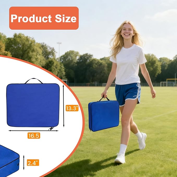 JUICYRAUL 2 Pack Blue Stadium Seat Cushions for Bleachers, Extra Thick 2.4" Waterproof 600D Oxford Cushion with Handle & Zipper, Portable Indoor Outdoor for Sports Events, Office Chairs, Beaches