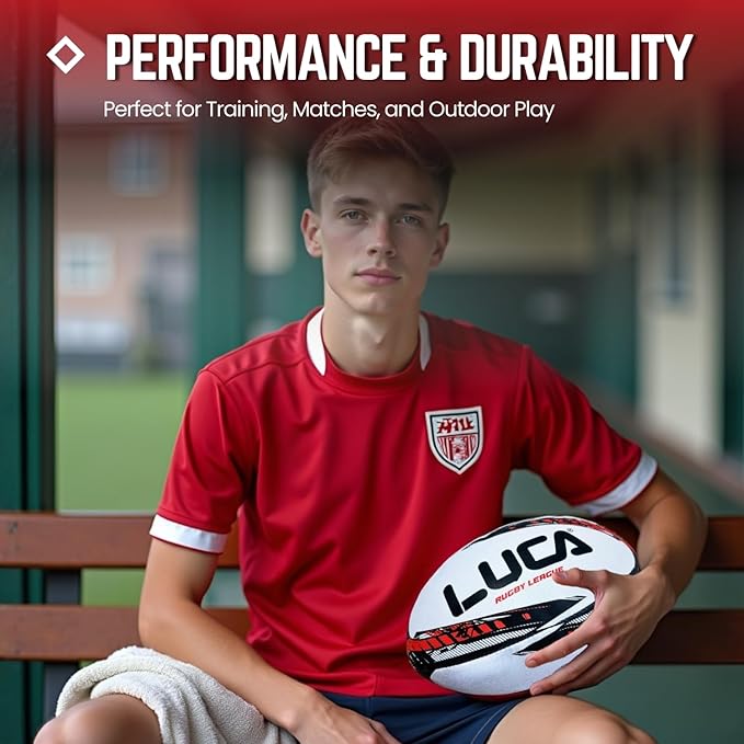 LUCA Rugby Ball Youth and Adult Sizes 3, 4 & 5 - Hand Stitched Super Grip Training Ball - Durable 3-Ply Waterproof Surface for College & Club Practice
