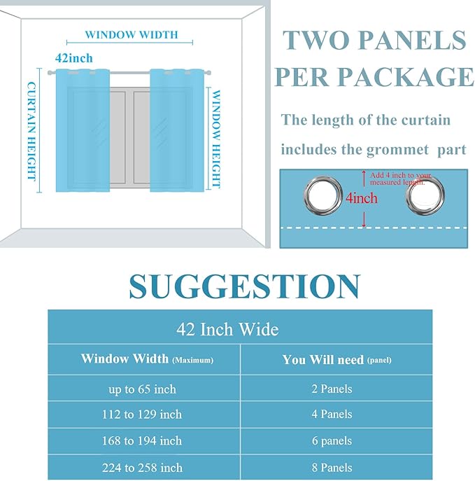 Estelar Textiler Teal and Greyish White Blackout Curtains 45 Inch Length, Light Blocking Gradient Drapes for Kitchen, Thermal Insulated Grommet Ombre Curtains for Bathroom,42Wx45L,2 Panels