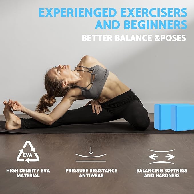 Yoga Block - Supportive Latex-Free Eva Foam - Soft Non-Slip Surface with Beveled Edges for Yoga, Pilates, Meditation - Yoga Accessories for Stability, Balance, Deepen Stretches