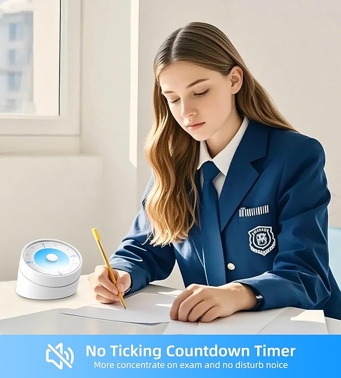Visual Timer for Adults Teenager - Timers for Classroom Teachers 60 Minutes Countdown Home School Study Tool, Non-Ticking Rotating Timer for Exam Work Kitchen Office Gym, 1 Pack