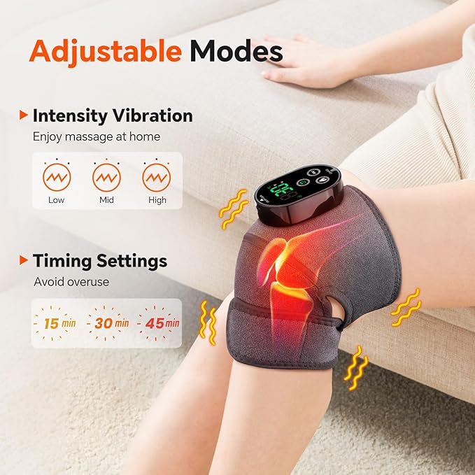Cordless Heated Knee Massager with Vibration, Heated Knee Brace Wrap Shoulder Elbow 3 in 1 Heating Pad, Rechargeable Heating Warmers Wrap, Gifts for Women Men 2PCS