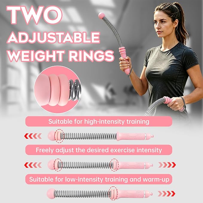 Adjustable Weighted Ropeless Battle Ropes – Portable Cordless Workout Ropes with Resistance Rings, All-Steel Springs & Non-Slip Handles for Home Gym, HIIT, Strength Training – Men & Women（Pink）