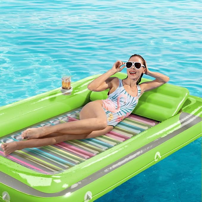 Inflatable Tanning Pool Lounger Float - Jasonwell 4 in 1 Sun Tan Tub Sunbathing Pool Lounge Raft Floatie Toys Water Filled Tanning Bed Mat Pad for Adult Blow Up Kiddie Pool Kids Ball Pit