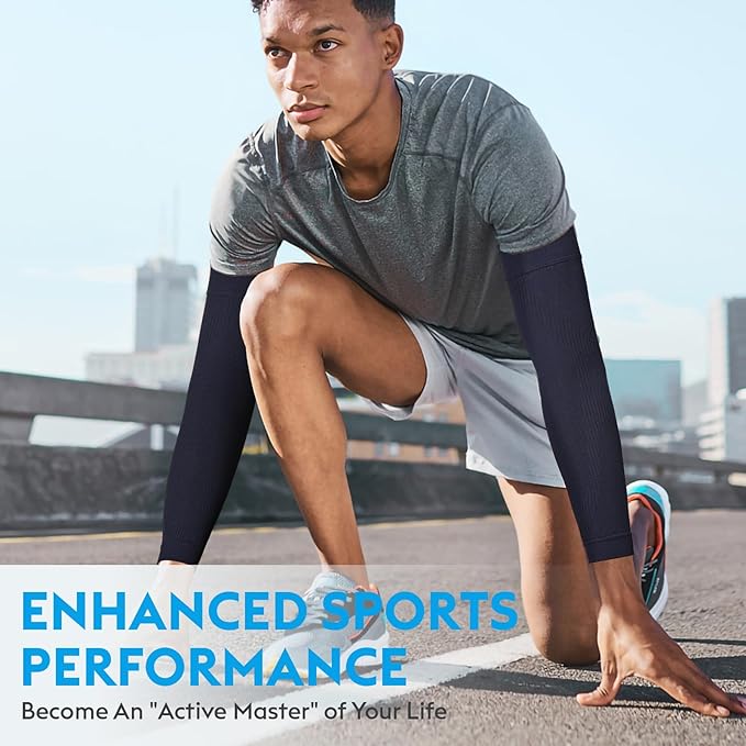 KEKING® Compression Arm Sleeves, Firm 20-30mmHg Graduated Compression Full Arm Support for Recovery, Pain Relief, Tendonitis, Golfers & Tennis Elbow Brace, Workouts Sports - Latex Free Dark Blue S