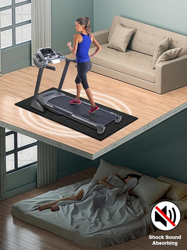 Treadmill Mat 55"x25", WERCHO Foldable Walking Pad Mat for Carpet Hardwood Floors 6mm Heavy-Duty Exercise Equipment Mat for Treadmil Pad,Spin Bike, Elliptical Trainer, Home, Gym