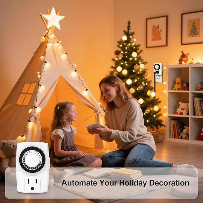 Baomain 2-Pack Indoor Mini 24-Hour Mechanical Outlet Timer, 15A 125VAC ON/Off Single Outlet,3-Prong Plug Timer BND-60/U47,ETL Listed
