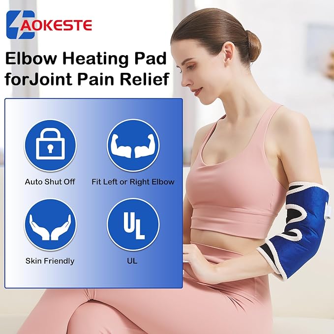 AOKESTE Elbow Heating Pad for Tennis Elbow and Tendonitis, Arm Heating Pad for Pain Relief,Heated Arm Brace for Joint Pain Relief,Adjustable Heat Therapy Brace Auto Shut-Off