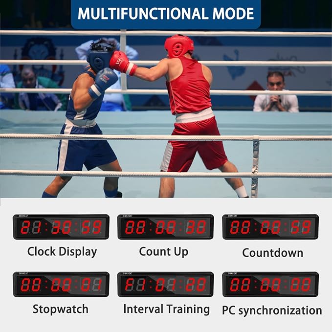 Fitness Timer with Stopwatch Button, Suitable for School/exam/Home Exercise/Gym/Gym SMAHEAT Electronic Fitness Timer (4.0 inch six bit All red PC Transmission Model)